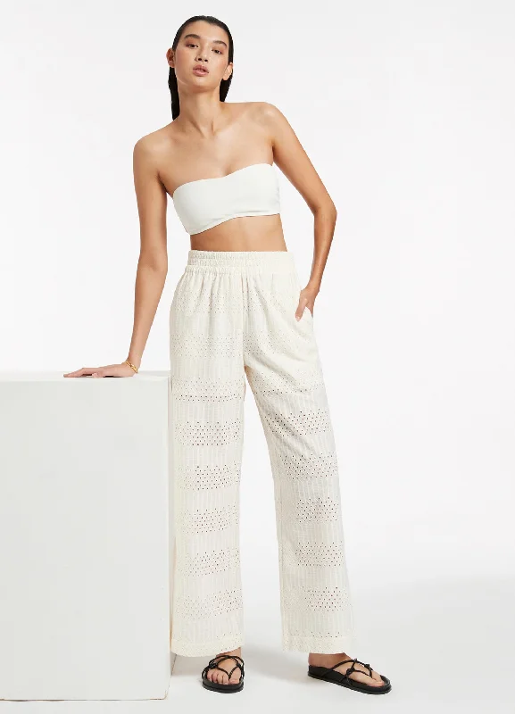 Ankle - length cover ups for a more covered - up and stylish beach lookBroderie Wide Leg Pants - Cream