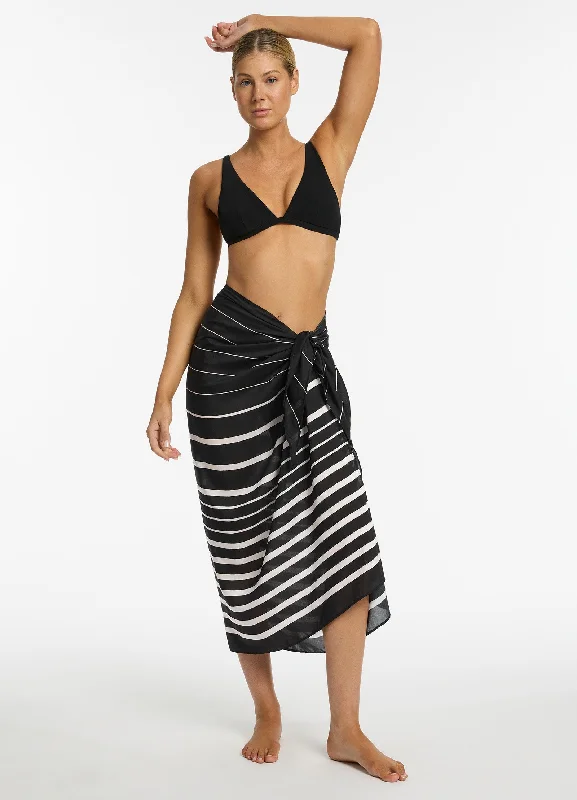 Mock - neck cover ups for a more modern and stylish silhouetteLunar Stripe Sarong - Black/Chalk