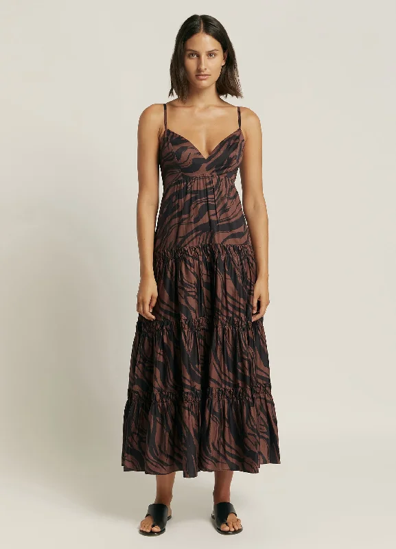 Sequined cover ups for a glamorous poolside eveningNomade Tiered Maxi Dress - Burnt Clay/Black