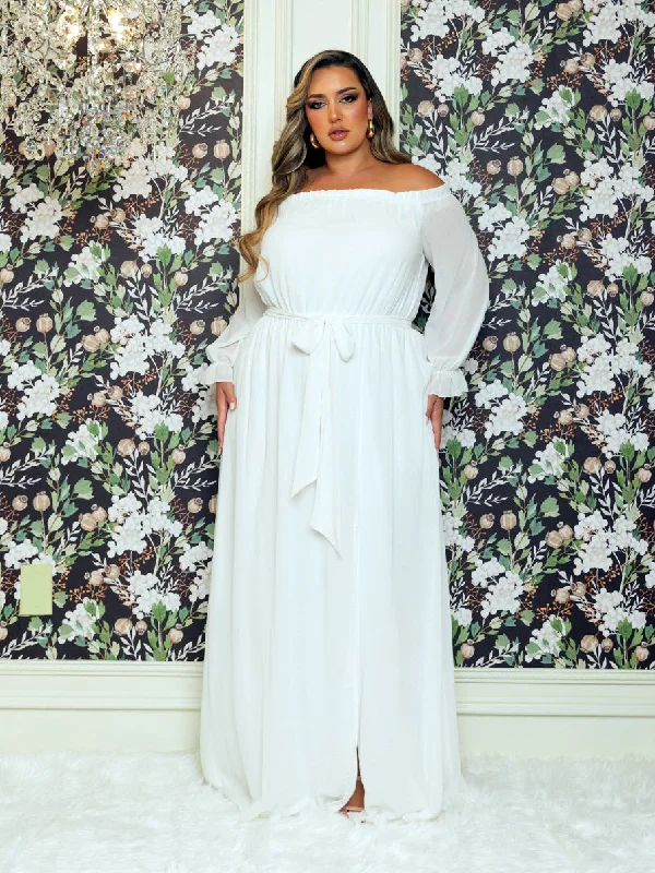 Vicky Plus Size Chiffon Gown in White