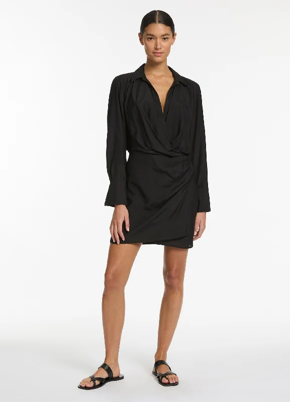 Kimono - style cover ups for an Asian - inspired beach lookJetset Draped Shirt Dress - Black