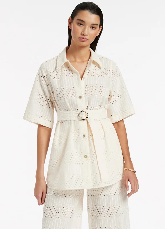 Romper - style cover ups for a trendy and functional beach optionBroderie Short Sleeve Shirt - Cream