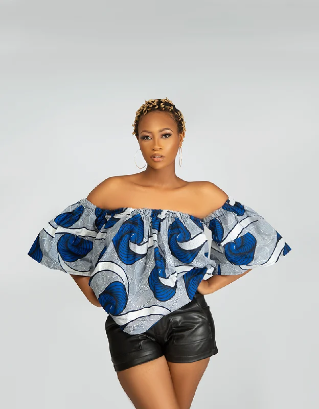 Tie - Front Women's Crop Top in Orange for a Playful and Adjustable FitAfrican print Malaika off Shoulder Top