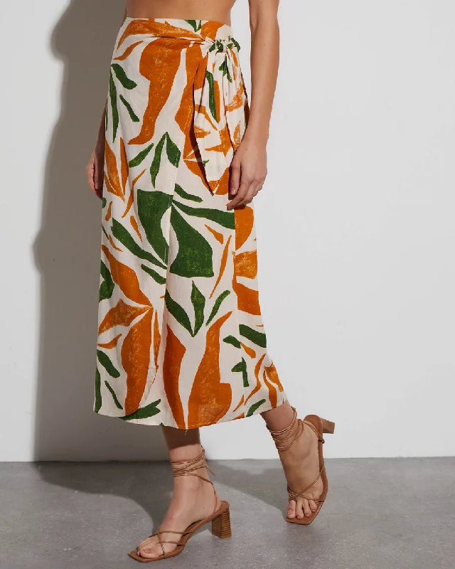 Beach - themed embroidery cover ups for a unique and personalized touchRainforest Printed Wrap Midi Skirt