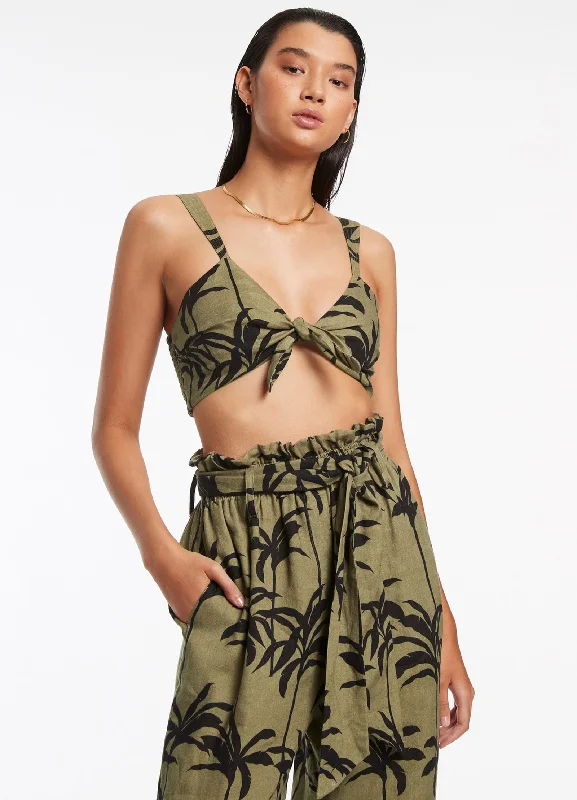 Printed sarong - style cover ups for a tropical vacation lookPalme Tie Top - Olive