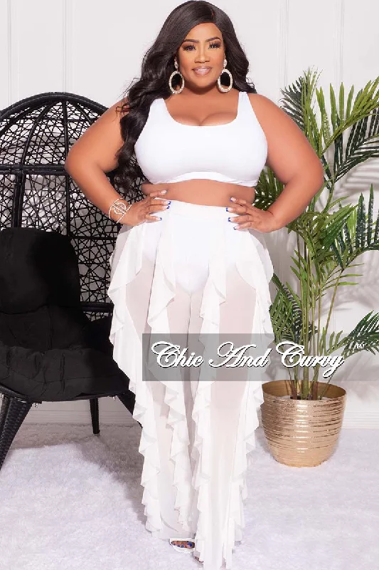 Final Sale Plus Size Plus Size Mesh Ruffle Pants in White (Pants Only)