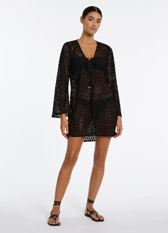 Geometric - pattern cover ups for a modern and trendy appearanceStretch Lace Kaftan - Black