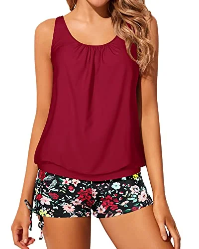 Women's Metallic - Trimmed Swim Tops in Gold for a Glamorous Beach PartyTwo Piece Tankini Swimsuits For Women Tops Boyshorts-Red Floral