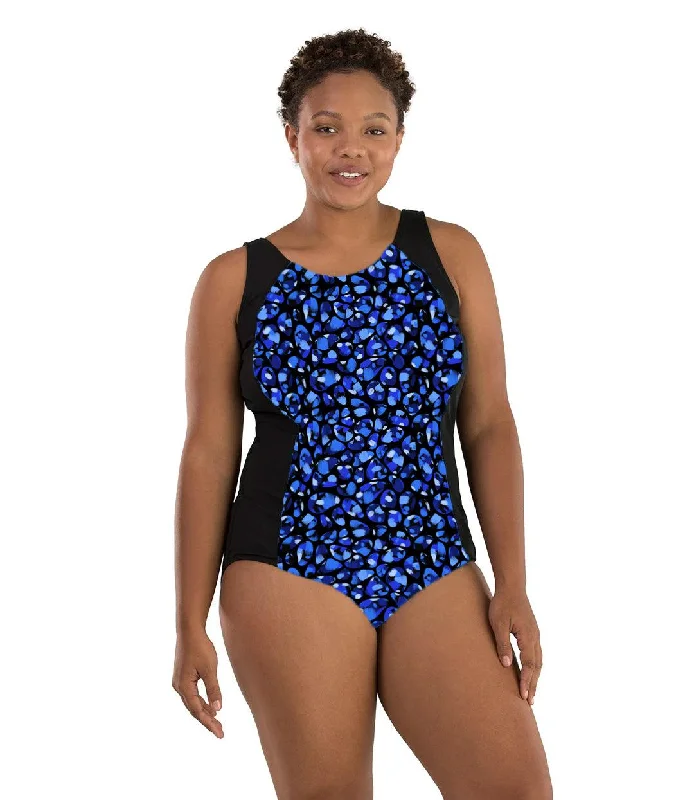 AquaSport Princess Seam Tanksuit Ocean Blues Print Black