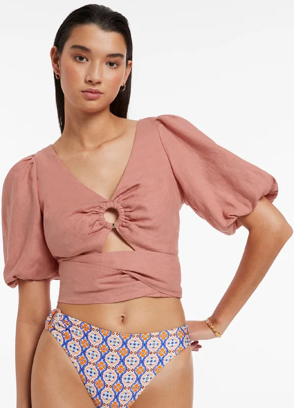 Knee - length cover ups for a versatile and practical beachwear optionJetset Puff Sleeve Top - Musk