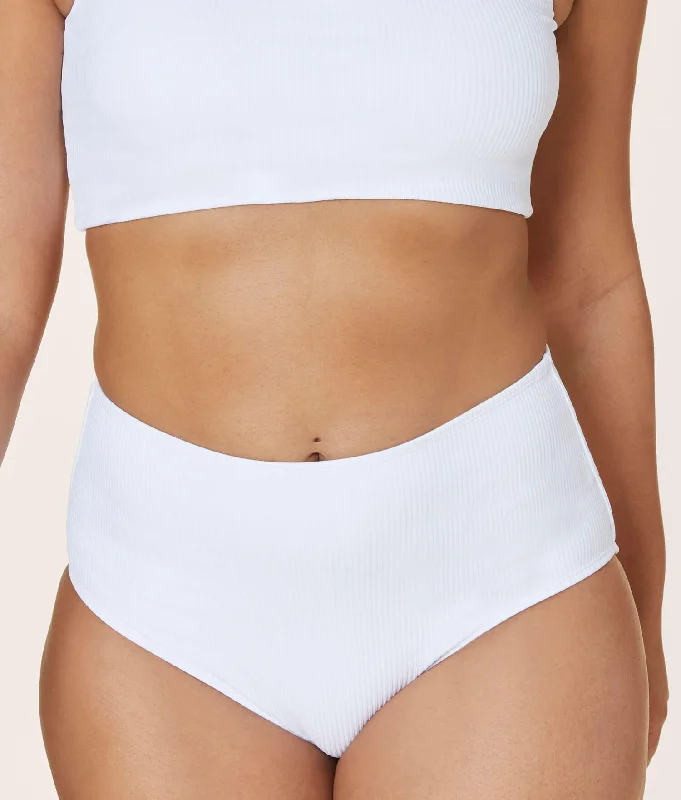 The High Waist Bikini Bottom - Ribbed - White