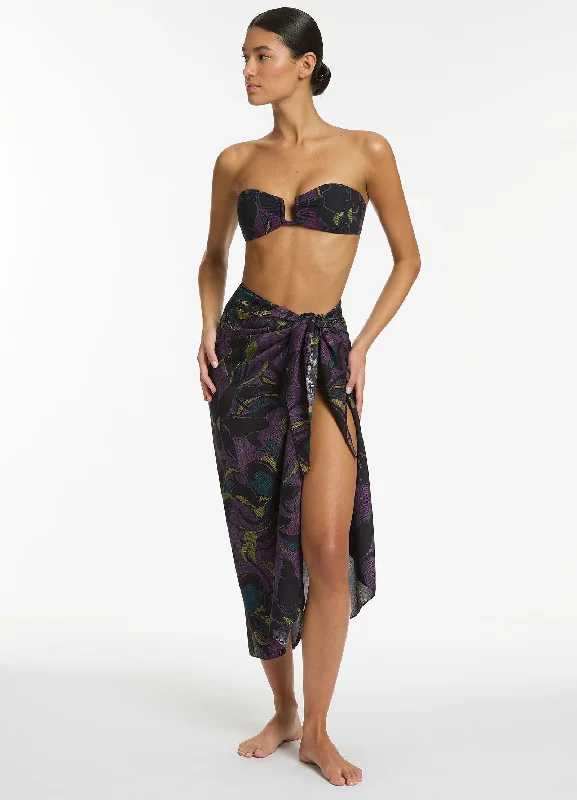 Minimalist - designed cover ups for a sleek and simple beach appearanceMidnight Tropical Sarong - Amethyst