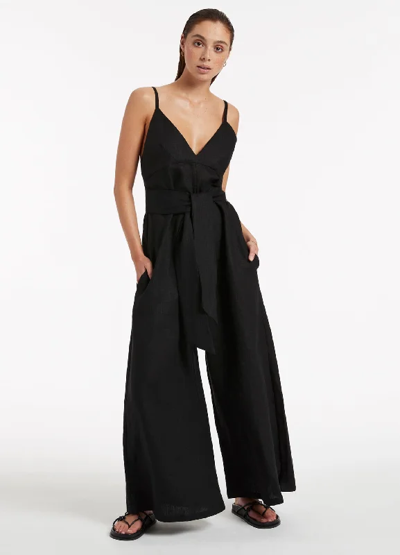 Recycled material cover ups for an environmentally friendly choiceJetset V-Neckline Jumpsuit - Black