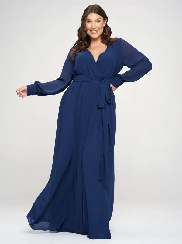 Abigail Plus Size Chiffon Maxi Dress in Navy