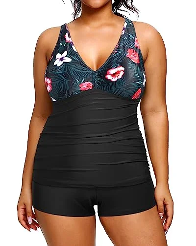 Plus Size Women's Ruffled Bikini Tops in Floral Print for a Feminine Beach LookPlus Size Swimsuits Tummy Control Tankini