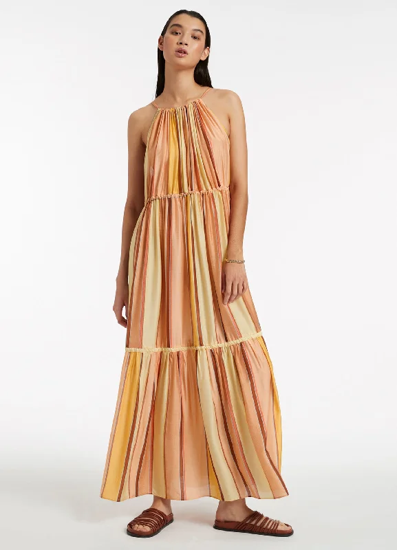 Round - neck cover ups for a classic and simple lookFira Stripe Maxi Dress - Marigold