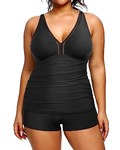 Women's Mesh - Inserted Swim Tops in Black for a Sexy and Modern Beach EnsembleTwo Piece Swimwear Plus Size Athletic Swimwear