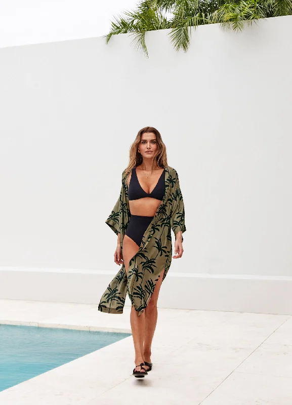 Animal - print cover ups for a bold and edgy beach stylePalme Beach Robe - Olive