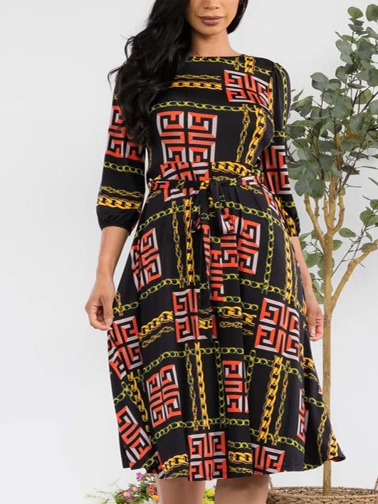 Avril Plus Size Fit & Flare Midi Dress in Versace Mix