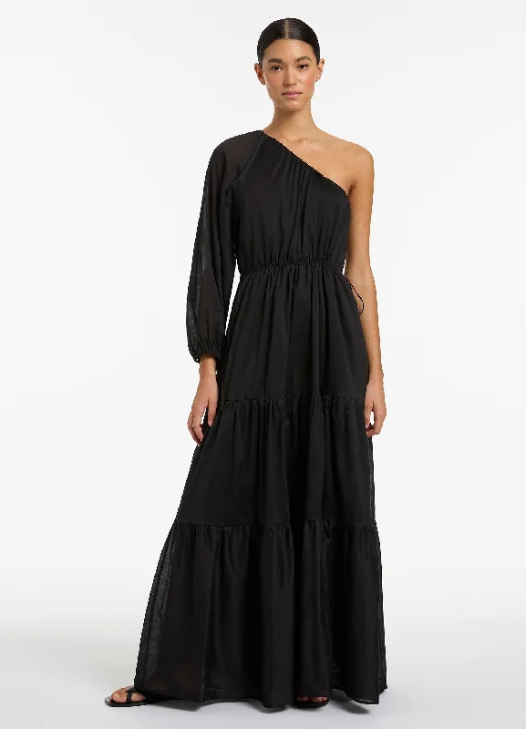 Sustainable organic cotton cover ups for eco - conscious beach loversJetset One Shoulder Maxi Dress  - Black