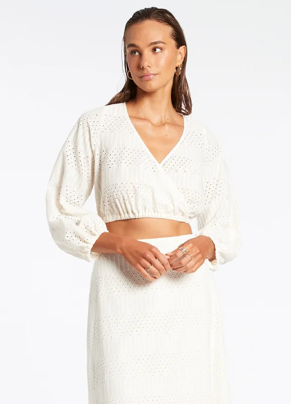 Nursing cover ups with discreet access for breastfeeding moms at the beachBroderie Cropped Blouse - Cream