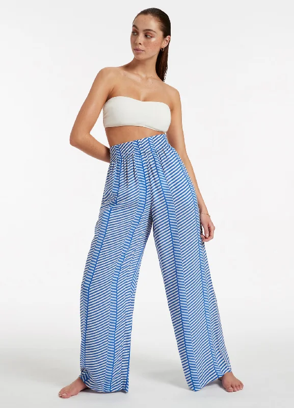 Striped cotton - blend cover ups for a classic and casual beachwearAmoudi Wide Leg Pants - Sapphire