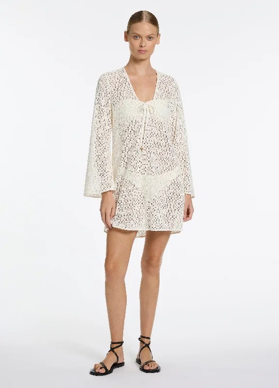 Mock - neck cover ups for a more modern and stylish silhouetteStretch Lace Kaftan - Cream