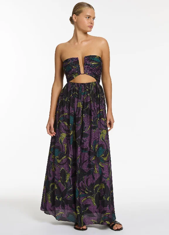 Sleeveless cover ups for maximum sun exposure controlMidnight Tropical Cut Out Strapless Dress - Amethyst