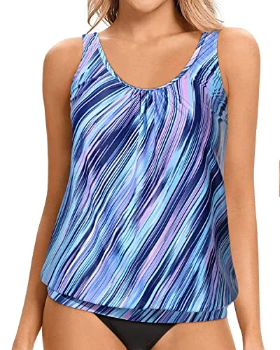 Women's Underwire Push - Up Swim Tops in Black for Enhanced Support and CleavageWomen's Tankini Tops Blouson Loose Fit Modest Tank Top-Blue