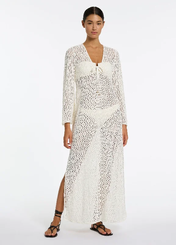 Hooded cover ups for windy beach daysStretch Lace Maxi Kaftan - Cream