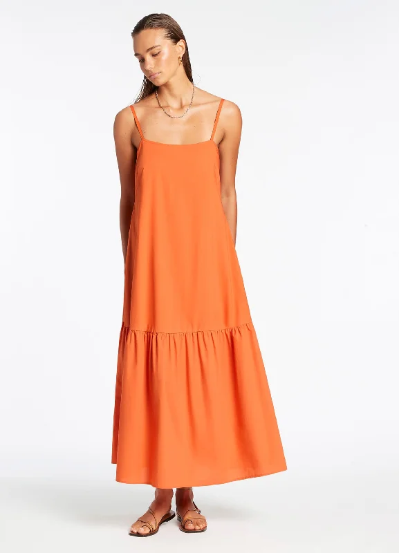 Wrinkle - resistant cover ups for easy travel to beach destinationsJetset Tiered Dress - Orange