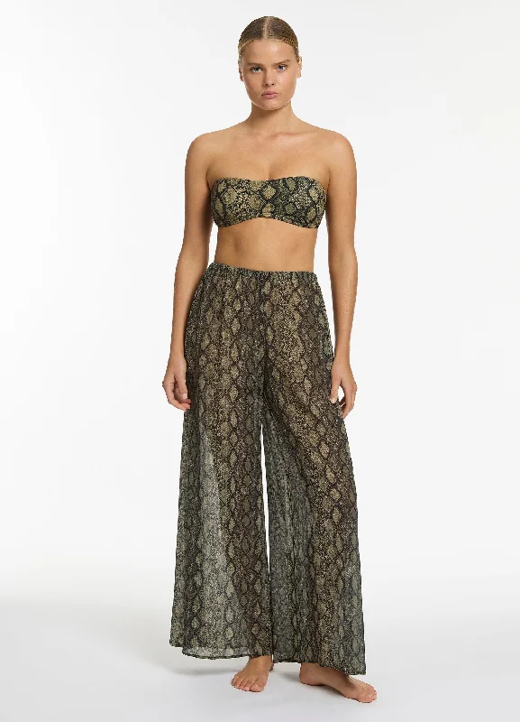 Hooded cover ups for windy beach daysPython Crinkle Wide Leg Pant - Olive