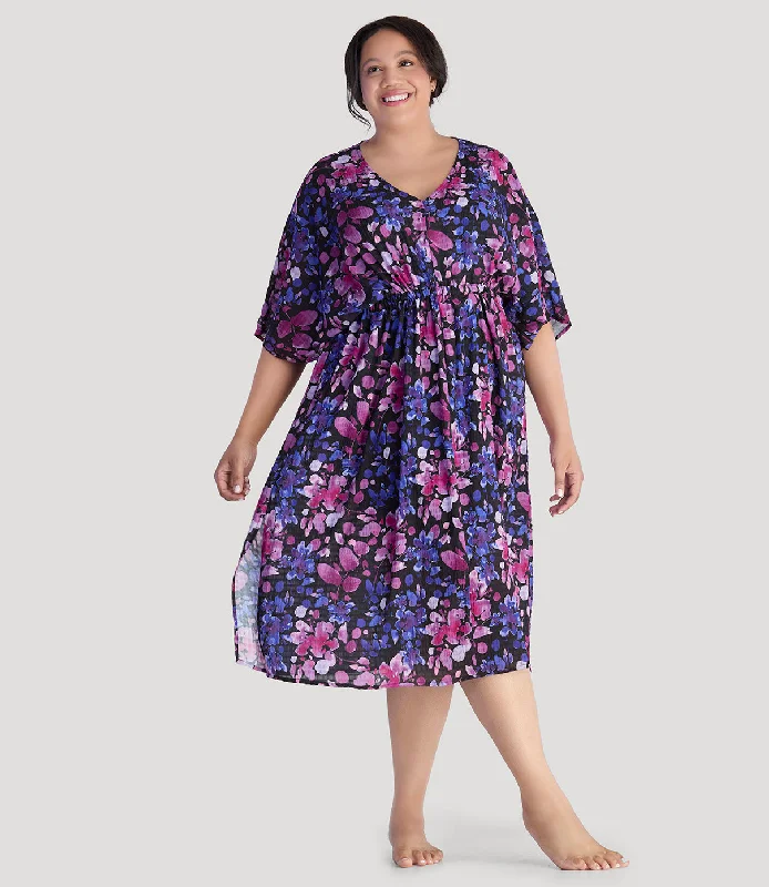 BellaStyle V-Neck Long Gathered Caftan Floral Elegance Print