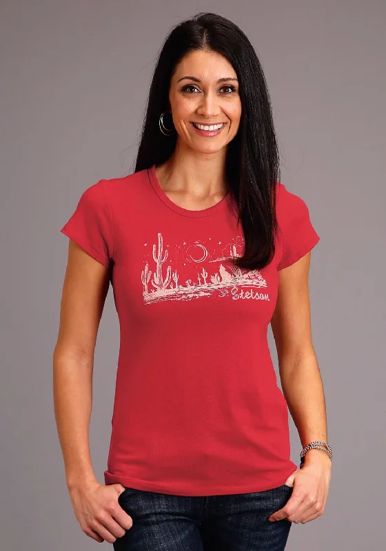 Plus Size Women's Knit Peplum Tops to Accentuate the Waist Stetson Womens Red Cotton Blend Desert Night S/S T-Shirt Plus Size Women's Knit Peplum Tops to Accentuate the Waist Stetson Womens Red Cotton Blend Desert Night S/S T-Shirt