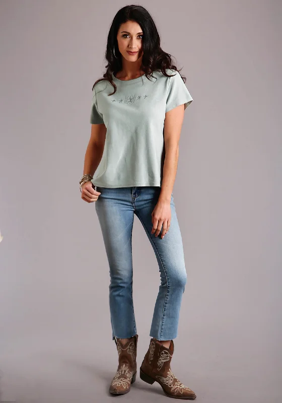 Plaid Women's Knit Button - Up Tops in a Preppy Look Stetson Womens Seafoam 100% Cotton Slightly Fitted S/S T-Shirt