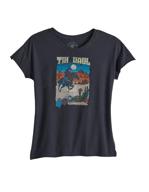 Floral - Printed Women's Knit Blouses in a Dainty Pattern Tin Haul Womens Women Desert Rider Black 100% Cotton S/S T-Shirt Floral - Printed Women's Knit Blouses in a Dainty Pattern Tin Haul Womens Women Desert Rider Black 100% Cotton S/S T-Shirt