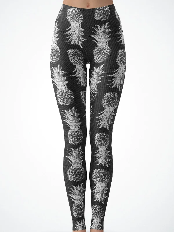 Women's Tight Trousers with Rhinestone Embellishments in Silver for a Sparkly LookBlack and White Pineapple Tights