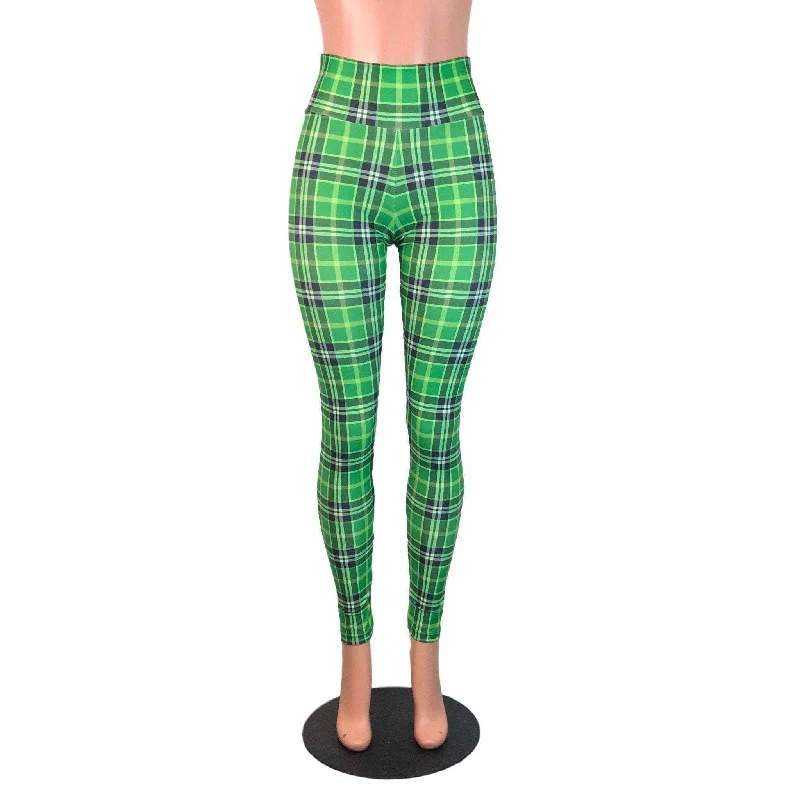 Women's Tight Trousers with Mesh Panels in Black for a Sexy and Modern AppearanceGreen Plaid High Waist Leggings Pants