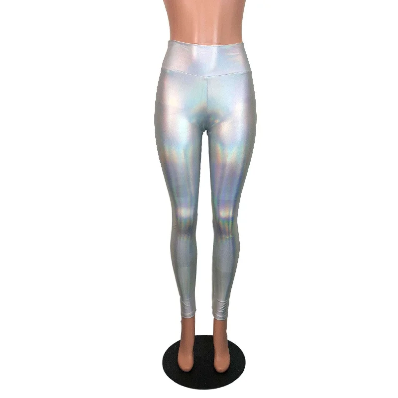 Plus Size Women's Stretch Cotton Tight Trousers in Navy for Comfortable Everyday WearOpal Holographic High Waisted Leggings Pants