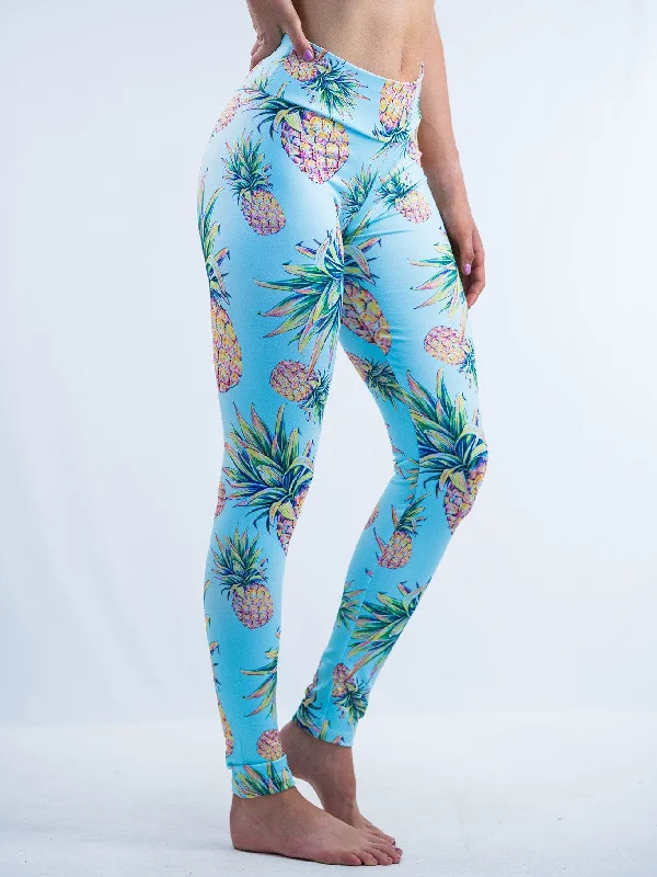 High - Waisted Women's Leather Tight Trousers in Black for a Rock - Chic LookPastel Pineapple Leggings