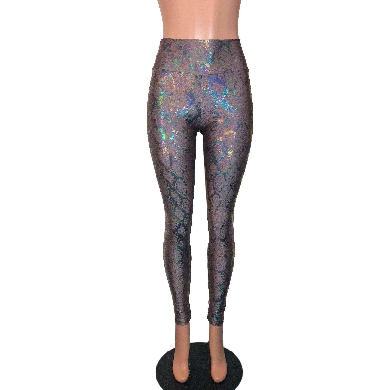 Plus Size Women's Stretch Cotton Tight Trousers in Navy for Comfortable Everyday WearSALE - SMALL ONLY - Mauve Snakeskin Holo Holographic High Waisted Leggings Pants