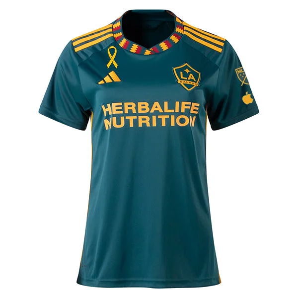 adidas Womens LA Galaxy Away Jersey 23/24 w/ MLS + Apple + Childhood Awareness Patch (Mystery Green)