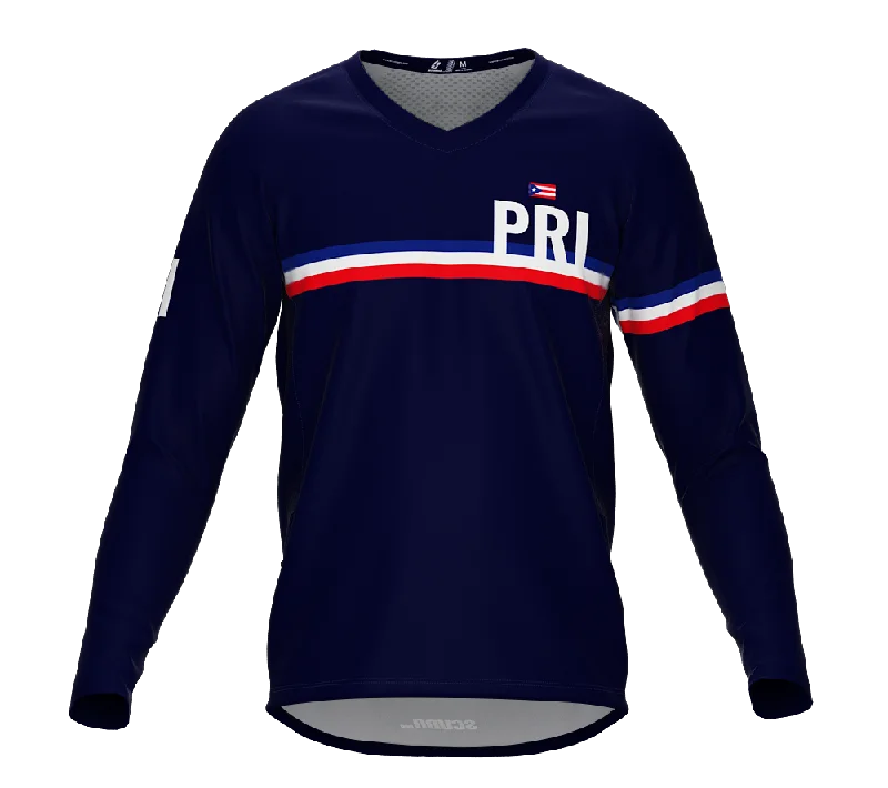 MTB BMX Cycling Jersey Long Sleeve Code Puerto Rico Blue for Men and Women