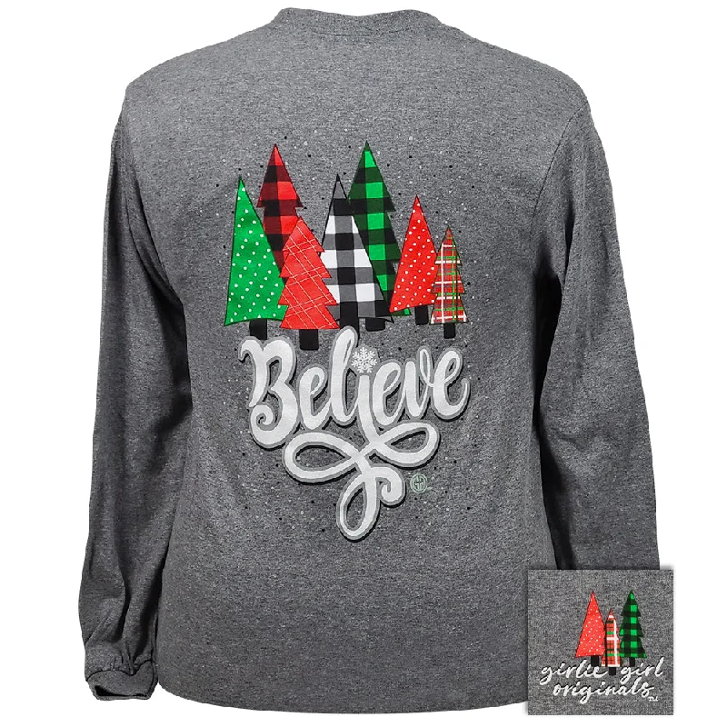 Pocketed Women T Shirt for Added FunctionalityBelieve Christmas - Graphite Heather LS-2445