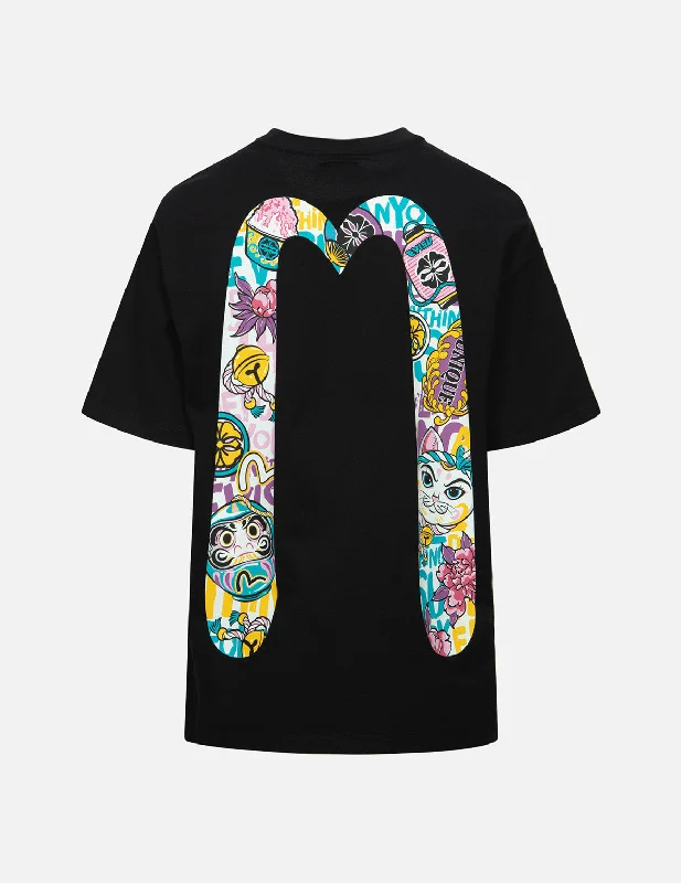 Distressed Women T Shirt with a Laid - Back AestheticDaruma and Fortune Cat Print Daicock Oversized T-shirt