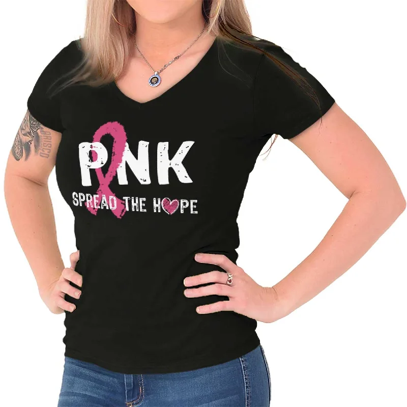 Ringer T Shirt Women with Retro - Inspired StripesBreast Cancer Awareness Junior Fit V-Neck T Shirt