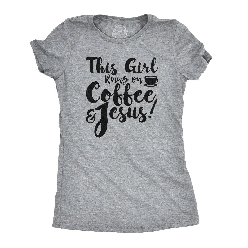 Pocketed Women T Shirt for Added FunctionalityThis Girl Runs Off Coffee And Jesus Women's T Shirt