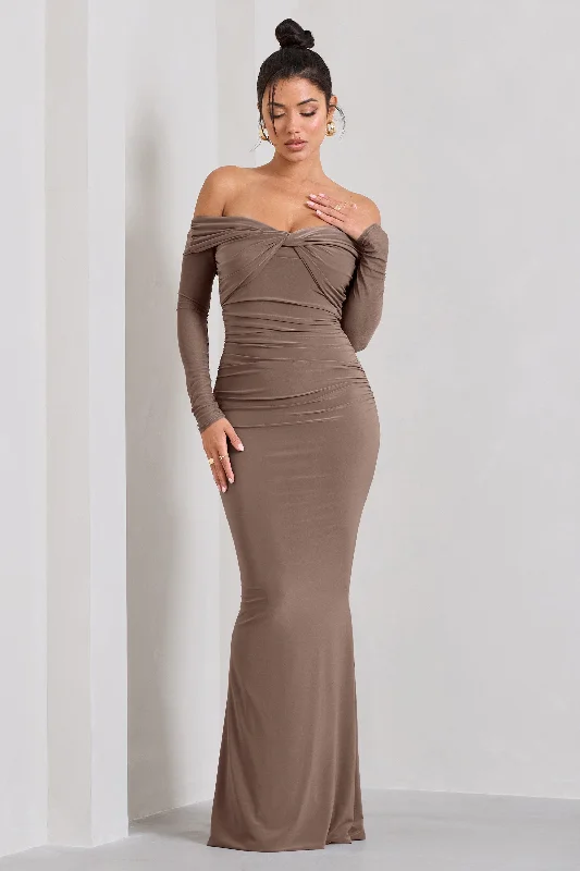 Off - the - Shoulder Women Dress for a Romantic and Feminine LookAlex | Mocha Bardot Twist Maxi Dress