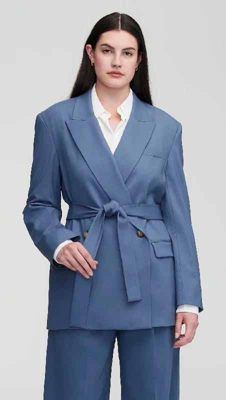 Double - Breasted Women's Polyester Blazers in Bright Colors for a Fun StyleBelted Blazer in Seasonless Wool | Pigeon Blue