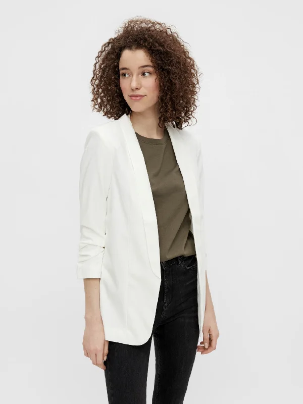 Double - Breasted Women's Leather Blazers in Taupe for an Edgy LookBoss Blazer (White)